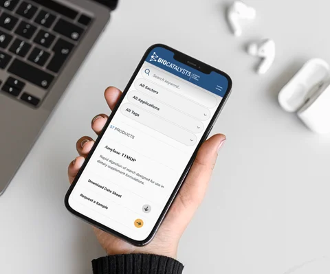 The Biocatalysts Craft CMS website search page on mobile screen