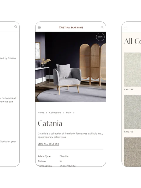 5 example pages from Covertex Craft CMS website in mobile view