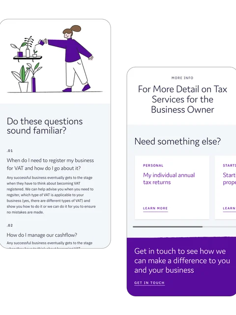 2 examples of MAD Accountants Craft CMS website designs in mobile view