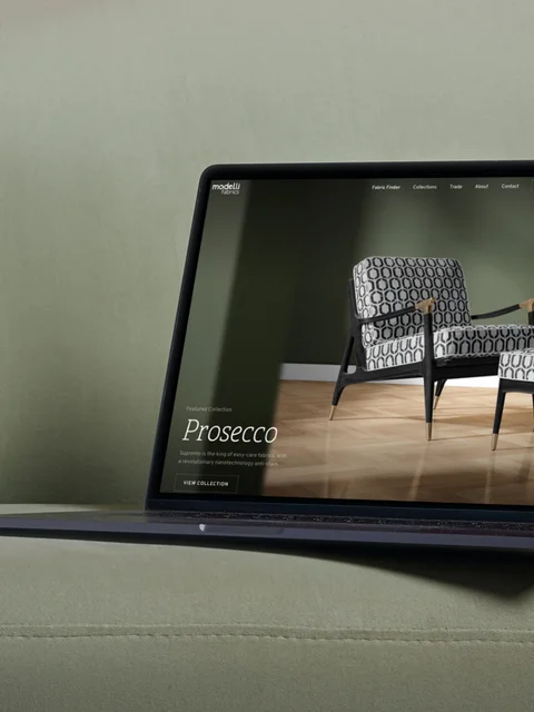 Modelli Fabrics website built on Craft CMS in desktop view