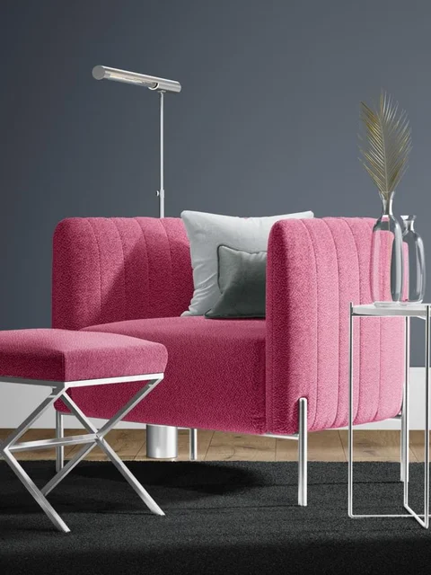 Pink chair and stool featuring Modelli Fabrics