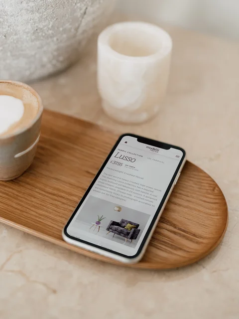 Modelli Fabrics Craft CMS web design in a mobile view