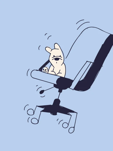 Paws in Work brand design illustration of a dog playing on an office chair
