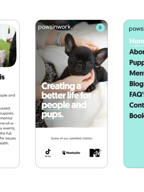 5 examples of the Paws in Work mobile Craft CMS designs