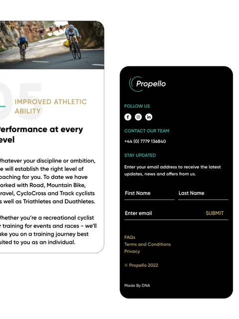 2 examples of Propello's Craft CMS website design on mobile screens