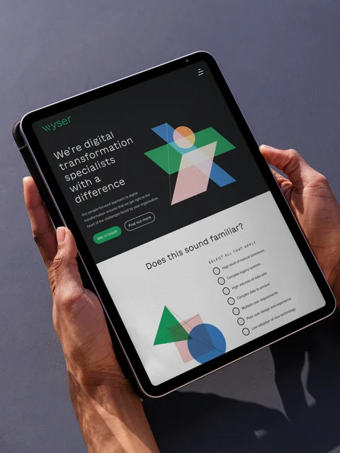 Home page of Wyser's Craft CMS website in tablet view