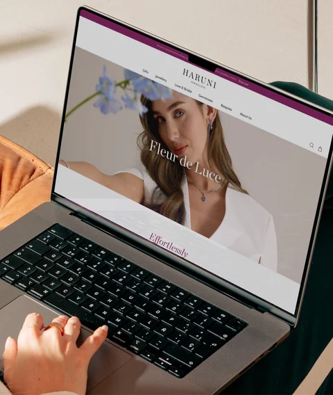 Home page of Haruni Jewellery website featuring photography and web design by webdna