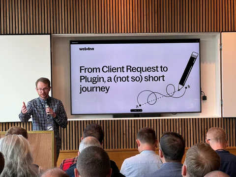 webdna's craft cms developer Mike presenting his Email content tool at Dot One London.